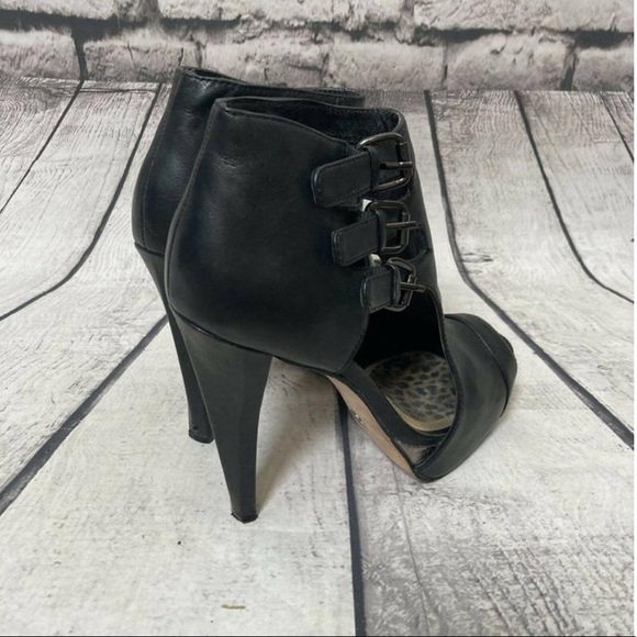 Velvet angels : Black Barbuto Ankle Buckle Shootie Peep Toe Leather Pumps - Picture 7 of 11